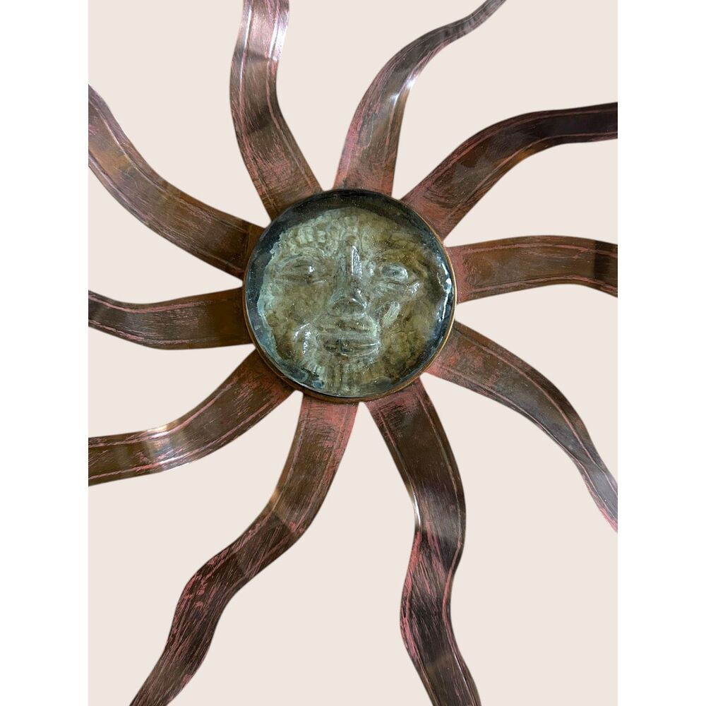 🌞 SUN MAN IN THE MOON CELESTIAL COPPER RAY BEAMS ARMS GLASS SCULPTURE WALL ART